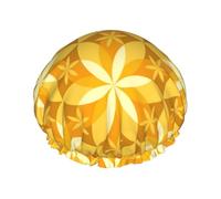 Geometric Vanilla Flower Yellow Double Layer Elastic Waterproof Shower Cap Reusable Bath Cap