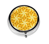 Geometric Vanilla Flower YellowMeta Pill Box 3 Compartment Medicine Case,Portable Organizer