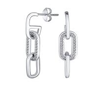 Geometric Vertical U Rectangle Micro Pave CZ 3 Chain Link Dangling Paperclip Earrings Of Women .925 Sterling Silver