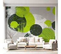 Geometric Vintage Abstract Modern Wall Mural Round Green Grey Wallpaper, Wall Decals Home Decor TV Background Large Art Wallpaper Painting Posters Decor 300 x 240 cm