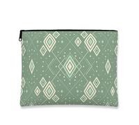 Geometric Vintage Makeup Bag, Green Diamond Pattern Cosmetic Travel Pouch for Women, Portable Canvas Zipper Toiletry Organizer, Green, 7x9 Inch, Diamond
