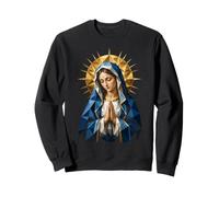 Geometric Virgin Mary Prayer Blue Mantle Sacred Icon Art Sweatshirt