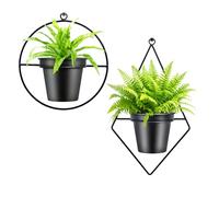 Geometric Wall Planters for Indoor Plants - 2 Set Black Metal Wall Mounted Holders (Round & Diamond Shapes) with 5 Inch Flower Pots, Home Garden Indoor Outdoor Decor