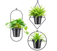 Geometric Wall Planters for Indoor Plants - 3 Set Black Metal Wall Mounted Holders (Diamond & Oval & Round Shapes) with 5 Inch Flower Pots, Home Garden Indoor Outdoor Décor
