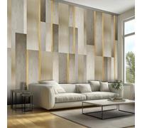 Geometric Wall Wallpaper Mural, Beige Brown Geometry Stripe Vintage Pattern Non-Woven Wallpaper Mural, for Livingroom, Wall 150cmx105cm Art Print Murals