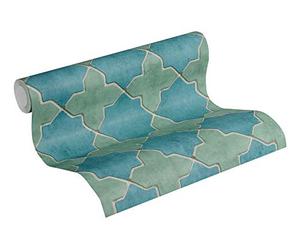 Geometric Wallpaper Finca Home New Walls A.S. Création Non-Woven Wallpaper 10.05 m x 0.53 m Blue Green Beige Made in Germany 374214 37421-4