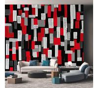 Geometric Wallpaper for Living Room, Black White Red Abstract Wall Mural for Bedroom 150x105 cm, Non-Woven Photo Wallpaper, Home Decor D&O23