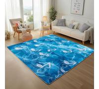 Geometric Water Ripple Blue Area Rug 160x230cm Washable Living Room Rug Non-slip Soft Carpet Short Pile Faux Wool Modern Painted Art Musical Notes Art Floor Mats for Bedroom Home Office Kitchen Decor