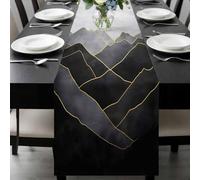 Geometric Wave Table Runner 13x72 Inches Long Minimalist Grey Golden Mountain Sky Cotton Linen Table Runner Burlap Style for Dinner Table Party Decor Tabletop Decorations