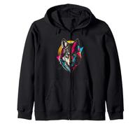 Geometric Wolf Edgy Cool Animal Art Nature Zip Hoodie