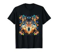 Geometric Wolf Face Colorful Low Poly Animal Art T-Shirt