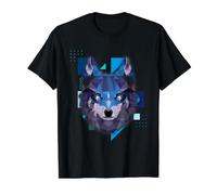 Geometric Wolf Face Colorful Low Poly Animal Art Value Graphic T-Shirt, Men, Black, M