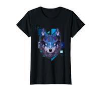 Geometric Wolf Face Colorful Low Poly Animal Art Value Graphic T-Shirt, Women, Black, XS