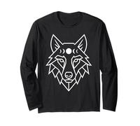 Geometric Wolf Head Spiritual Moon Phases Long Sleeve T-Shirt