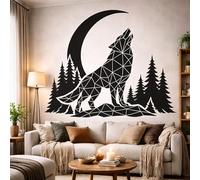 Geometric Wolf Wall Decal | Low Poly Howling Wolf Sticker | Modern Forest Moon Mural | Origami Animal Wall Art | Nordic Nature Decor | Decal Size: 102 inches (280 cm)