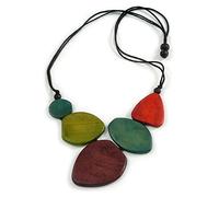 Geometric Wood Bead Black Cotton Cord Necklace in Multi - 74cm Long - Adjustable