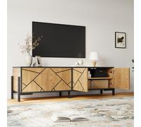 Geometric Wood TV Stand with Bold Geometric Doors, Modern Industrial Unit with Adjustable Shelves, 153L x 40W x 50H cm, Rustic Brown Aosom UK