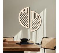 Geometric Wood Wall Art Decor, Modern Mountain Wall Sculptures Hanging Abstract Line Panels Decor, Hollow Half Round Wooden Craft Art Boho Wall Decoration, for Home Office Living Room Bedroom (Beige)