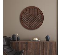 Geometric Wood Wall Art Decor, Modern Vintage Mountain Wall Sculptures Hanging Abstract Panels Decor, 3D Round Hollow Wooden Craft Art Boho Wall Decoration, for Home Office Living Room Bedroom (Brown)