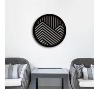 Geometric Wood Wall Art Decor, Modern Vintage Mountain Wall Sculptures Hanging Abstract Panels Decor, 3D Round Hollow Wooden Craft Art Boho Wall Decoration, for Home Office Living Room Bedroom (Black)
