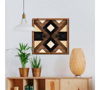 Geometric Wood Wall Art Decor Painting, Wooden Aztec Wall Decor Hanging Abstract Panels Wall Decor, Nordic Style Wooden Decorative Painting for Office Living Room Bedroom Home Decorations (Pattern 2)