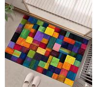 Geometric Wooden Blocks Door Mats 40 X 60 Cm, Abstract Colorfulwashable Indoor Doormat Non-Slip, Dirt Trapper Front Door Mat Inside, Super Absorbent Entrance Rug For Entryway, Pets Dogs Multicolor