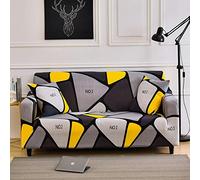 Geometric Yellow Grey Blue Sofa Slipcovers, Home Decor Settee Couch Sets Washable Stretch Fabric Non-Slip Elastic Pet Protector Chair Slipcovers Polyester Spandex (Multi 5,3 Seater)