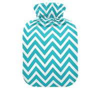 Geometric Zigzag Turquoise Teal Hot Water Bottle with Cover for Pain Relief Feet and Bed Warmer for Headaches, 1L