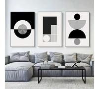 Geometrical Shapes Poster Black White Mural Wall Art Abstract Modern Canvas Painting for Living Room Home Decoration 60x80cmx3 No frame