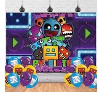 Geometry Aesthetic Dash Birthday Party Backdrop,Geometry Aesthetic Dash Party Decoration,Cartoon Game Birthday Banner Shoot Photo Backgrounds Props for Boys and Girls Party 5x3ft