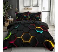 Geometry Bedding Double Bed Set - Complex Connect Duvet Cover Double, Soft Microfibre Bedding Sets, Reversible Duvet Covers with Zipper Closure, 2 Pillow Cases 50x75 cm -Ap4804