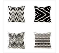 Geometry Black Cushion Covers 32x32in Pack of 4, Throw Pillow Square Linen Double Sided Outdoor Cushions With Invisible Zipper 80x80cm, for Living Room Sofa Bedroom Decorative Gifts J-3031