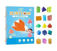 Geometry Book, 15 Models Colorful Enlightenment Geometry Play Spatial Thinking Math Manipulatives with Cute Animals Sticker Educational Geometric Shapes with Adhesive Tape for Kids
