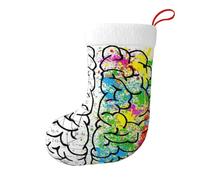Geometry Brain Image with Science Christmas Stocking 17.7", Festive Hanging Sock for Fireplace Mantel, Holiday Decorations
