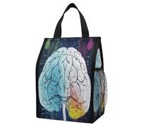 Geometry Brain Image with Science Insulated Lunch Bag Box, 12L Capacity with Dual Side Pockets, Foldable Cooler Tote, Leakproof Lunch Cooler Bag, Reusable Picnic Tote Bags for Work Travel Office Beach