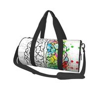 Geometry Brain Image with Science Large Round Travel Duffle Bag, Full-Print Canvas Weekender with Padded Lining, Multiple Pockets,Detachable Shoulder Strap and Soft Leather Handles