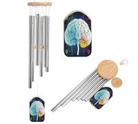 Geometry Brain Image with Science Memorial Wind Chimes for Loss of Loved One - Wooden Sympathy Windchimes for Outside - Small Bamboo Windchimes Outdoors - Condolence Remembrance Gift (50CM)