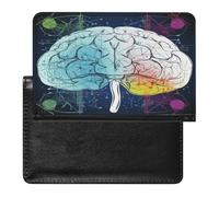 Geometry Brain Image with Science Passport Holder for Travel PU Leather Passport Book Card Holder Case Cute Passport Wallet Ultra Slim Passport Cover Passport Protector Case for Women Men