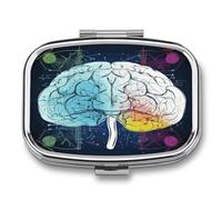 Geometry Brain Image with Science Pill Box Medicine Pill Organizer Small Pill Case Travel Pill Container Portable Pill Case for Pocket 2 Compartment Pill Holder Pill Boxes for Travel