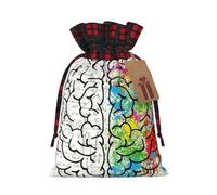 Geometry Brain Image With Science Print Christmas Drawstring Gift Bags Large Xmas Present Storage Bag