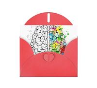 Geometry Brain Image with Science Print Greeting Card Set with Blank Interior - Elegant Red Pearl Paper Note Cards & Matching Envelopes