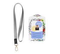 Geometry Brain Image with Science Print Id Badge Holder with Lanyard Wallet, Pu Leather Id Badge Card Holder with 1 Clear Id Window and Neck Lanyard(2pcs)