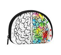 Geometry Brain Image with Science Print Portable Mini Storage Bag Shell Shaped Wallet Small Coin Wallet Shell Storage Bag