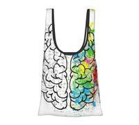 Geometry Brain Image with Science Print Reusable, Foldable,Washable Grocery Bags Foldable in A Pouch Eco Tote Shopping Bag,Daily Shopping Loading