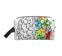 Geometry Brain Image with Science Print Storage Bag - Toiletry & Cosmetic Travel Organizer Pouch with Zipper - Reusable Canvas Makeup