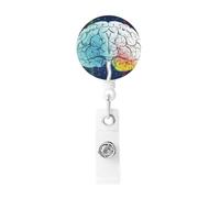 Geometry Brain Image with Science Retractable Badge Reels,Id Card Holder Badge Reel with Metal Belt Clip for Hanging Cards Key Chains, Name Badge Holders for Nurses Teachers Office