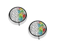 (Geometry Brain Image with Science) Round Pill Box with 3 Compartment Small Pill Organizer Portable Pill Case Vitamin Containers, Travel Essentials 4.6x4.6x1.8 cm