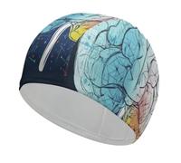 Geometry Brain Image with Science Swim Cap for Women Men,Swimming Cap-Comfortable Flexible,Swim Hat for Long Thick Curly Hair & Braids Hair