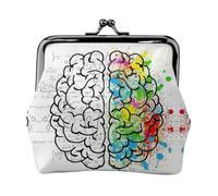 Geometry Brain Image with Science Women's Leather Kiss-Lock Coin Purse,Double-Sided Full Print Pattern,Ultra-Fine Fiber Leather,Small Clutch Wallet for Cash,Cards,Coins