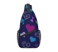 Geometry Colorful Pixels Hearts Cross Chest Bag Diagonally Hiking Crossbody Bag Travel Shoulder Daypack Lightweight Sling Backpack Cycling Daypacks Fitness Chest Backpacks